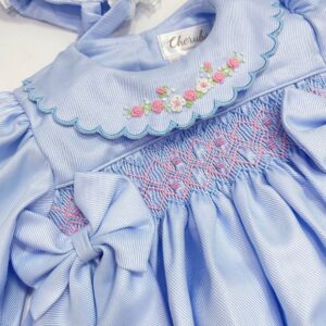 Blue Romper and Lace Bonnet