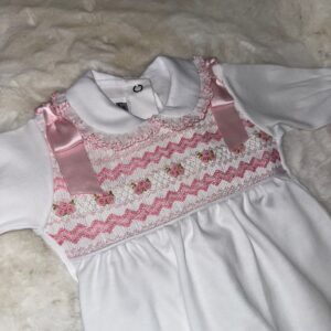 White and Pink Pima Cotton Baby Grow
