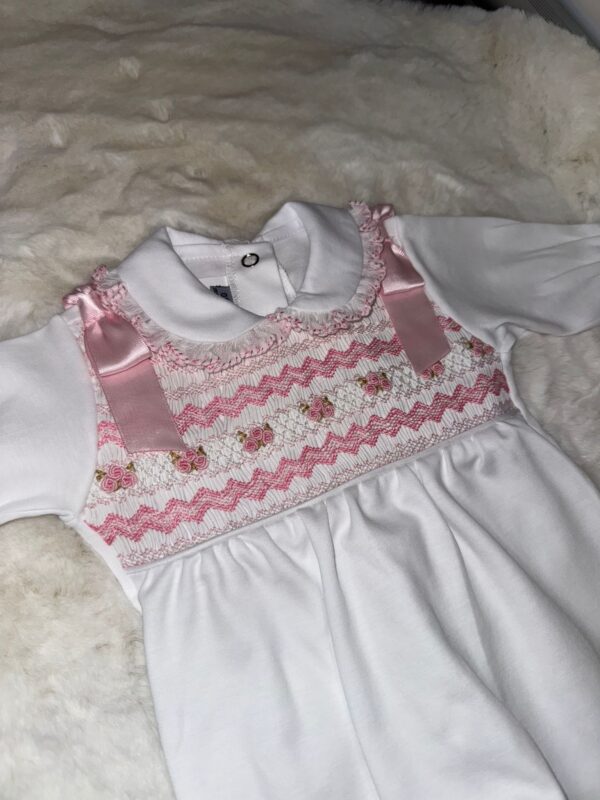 White and Pink Pima Cotton Baby Grow