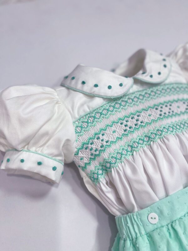 Mint Green Boys Smocked Romper - Image 2