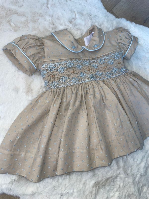 Luxury Sand and Blue Smocked Dress - Image 2