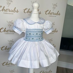 White and Blue Smocked Dress