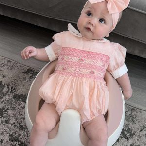Peach Pink Smocked Romper