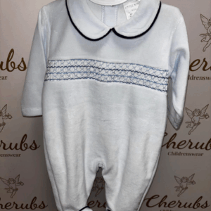 Blue Velour Baby Grow