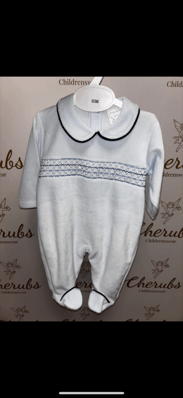 Blue Velour Baby Grow