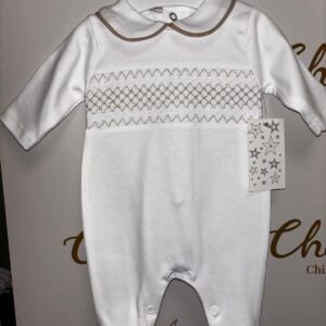 White Baby Grow Tan Trim
