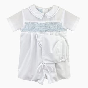 Diamond Smocked Boys Romper & Bonnet Hat