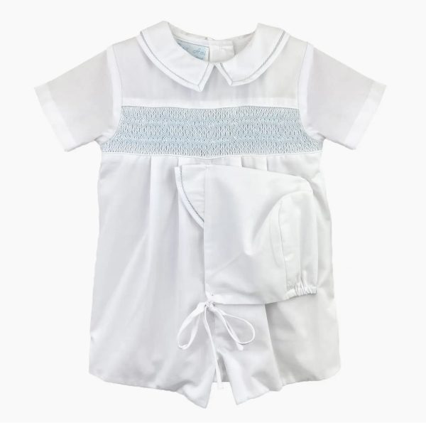 Diamond Smocked Boys Romper & Bonnet Hat