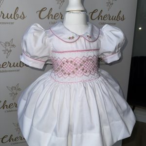 White and Pink Smocked Dress