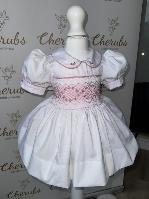 White and Pink Smocked Dress