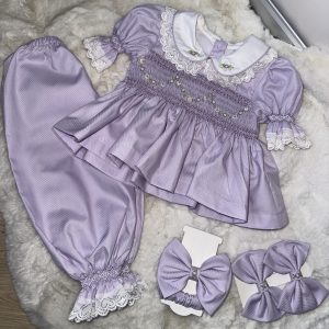 Lilac Smocked Lace Pyjamas