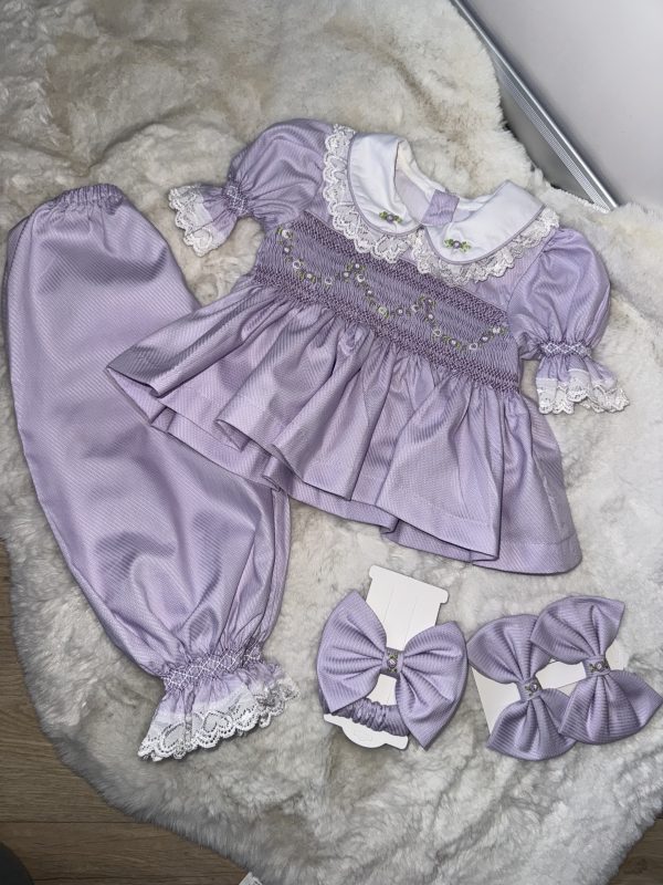 Lilac Smocked Lace Pyjamas