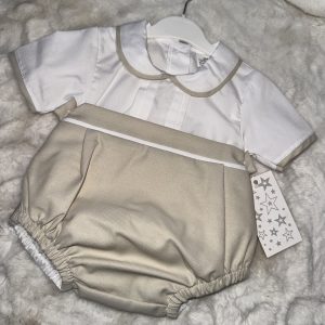 White Shirt and Tan Jam Pants Set