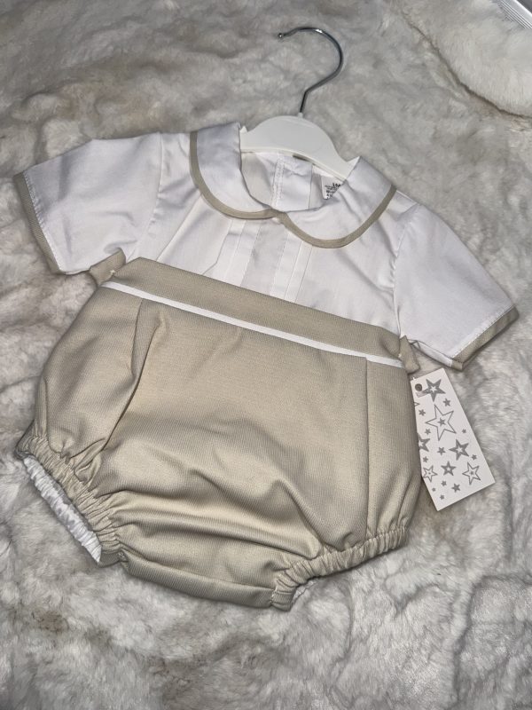 White Shirt and Tan Jam Pants Set