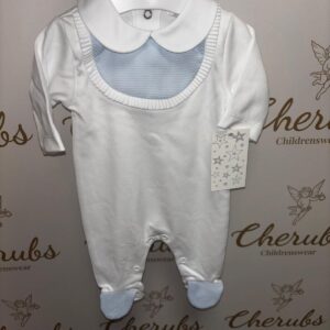 White Baby Grow Blue Bib