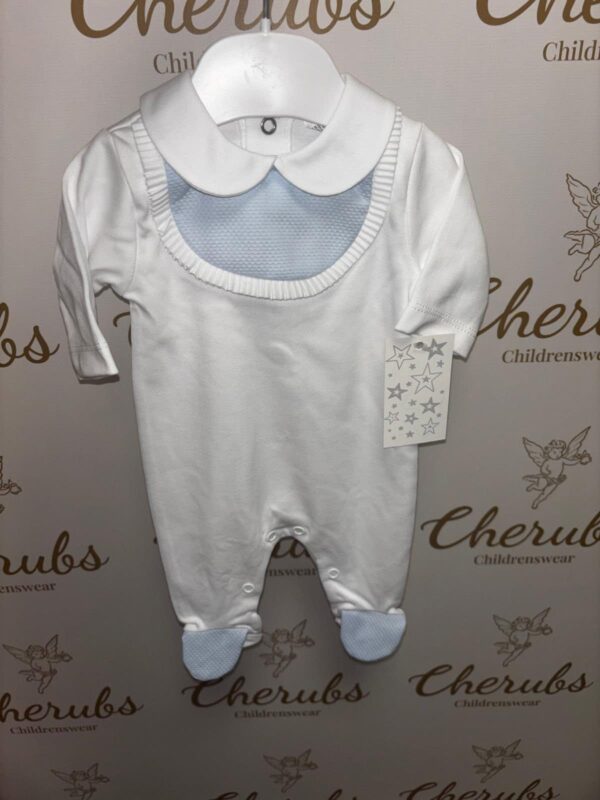 White Baby Grow Blue Bib