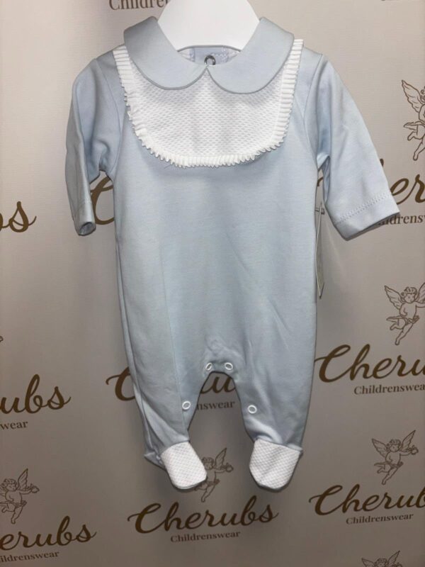 Blue Baby Grow White Bib