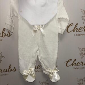 Cream Bow White Bibbed Baby Grow
