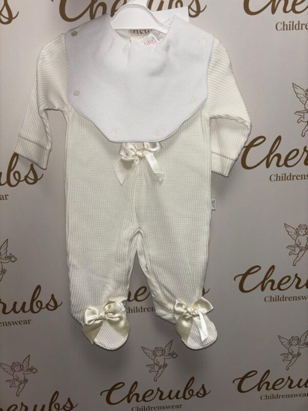 Cream Bow White Bibbed Baby Grow