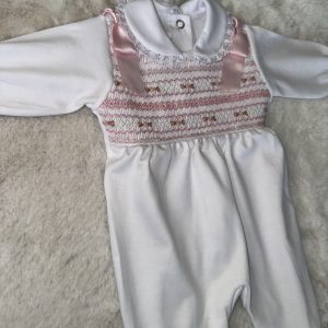 Pima Cotton White & Pink Roses Baby Grow