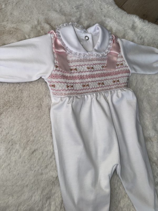 Pima Cotton White & Pink Roses Baby Grow