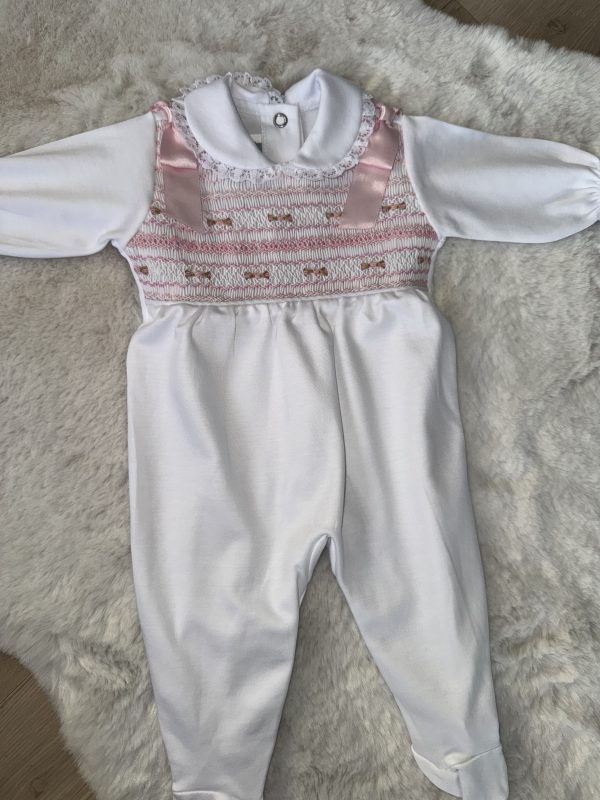 Pima Cotton White & Pink Roses Baby Grow - Image 2