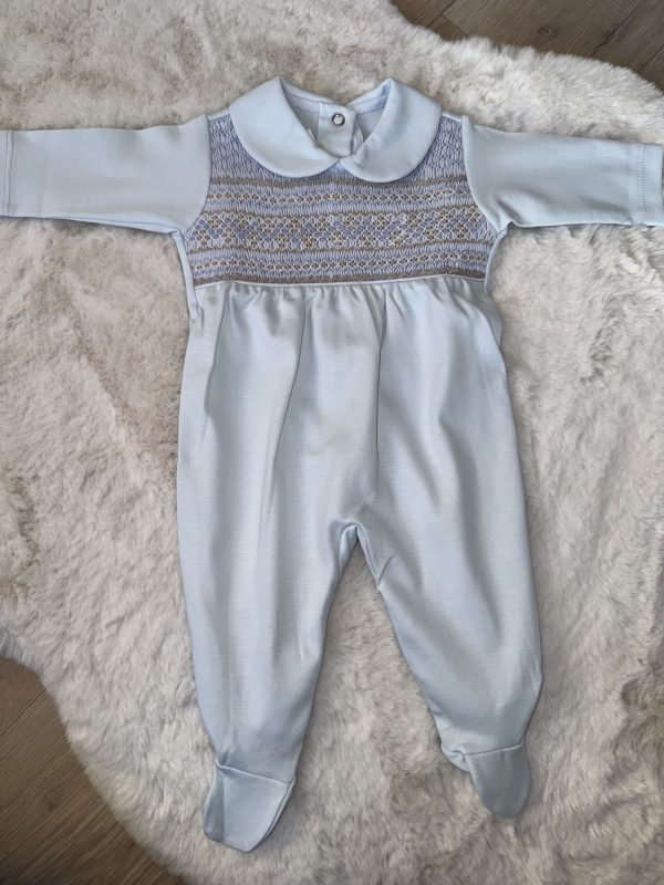 Blue & Tan Pima Cotton Baby Grow - Image 2