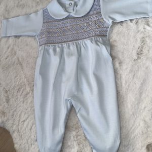 Blue & Tan Pima Cotton Baby Grow