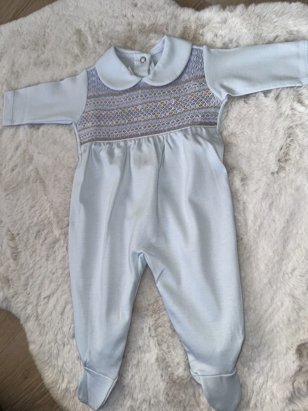 Blue & Tan Pima Cotton Baby Grow