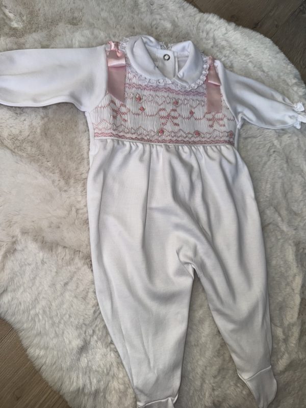 Girls Pima Cotton Baby Grow, Bow Embroidery - Image 2