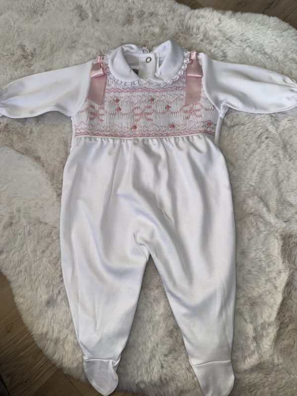 Girls Pima Cotton Baby Grow, Bow Embroidery