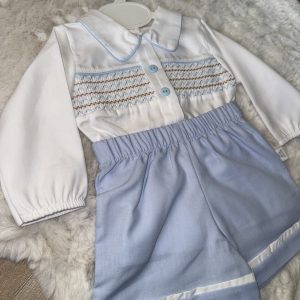 Boys Long sleeve White Shirt Blue Shorts