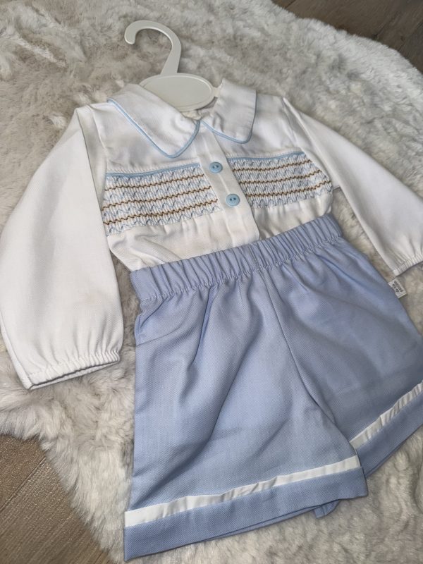 Boys Long sleeve White Shirt Blue Shorts