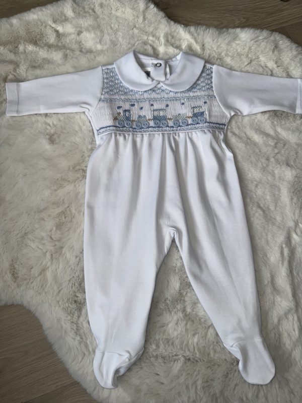 Pima Cotton Train Smock Baby Grow - Image 3
