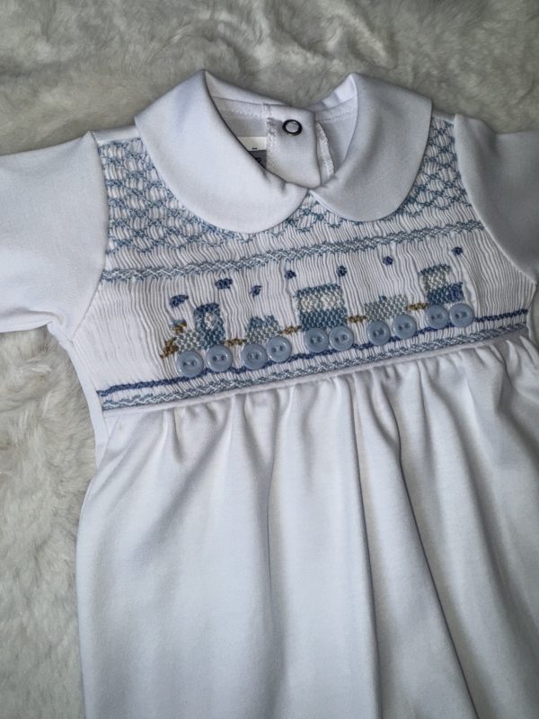 Pima Cotton Train Smock Baby Grow - Image 2