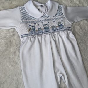 Pima Cotton Train Smock Baby Grow