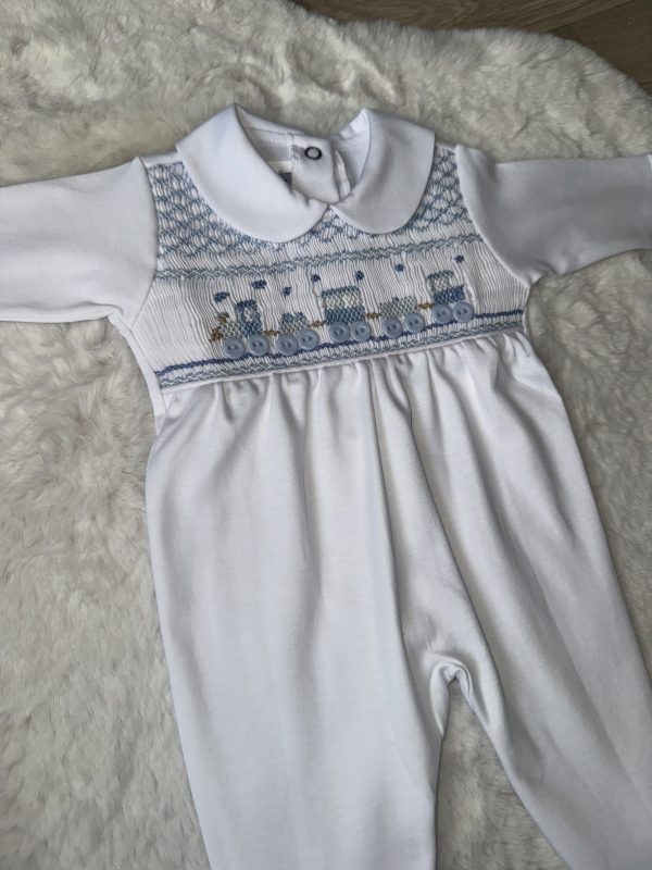Pima Cotton Train Smock Baby Grow
