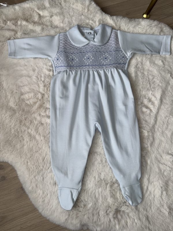 Pima Cotton Boys Smocked Baby Grow - Image 3