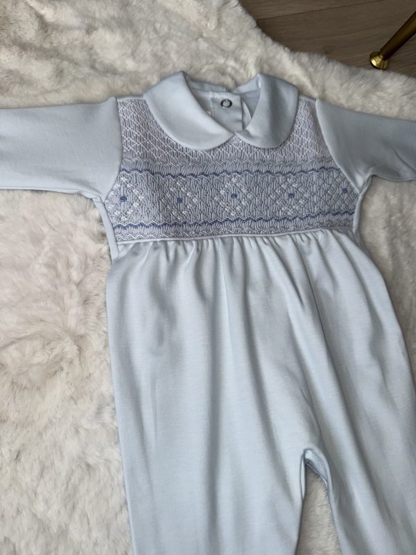 Pima Cotton Boys Smocked Baby Grow - Image 2