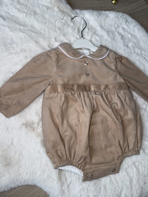 Tan Long Sleeved Boys Romper - Image 2