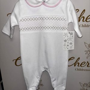 White Baby Grow Pink Trim