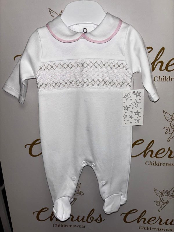 White Baby Grow Pink Trim