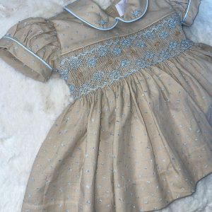 Luxury Sand and Blue Smocked Dress