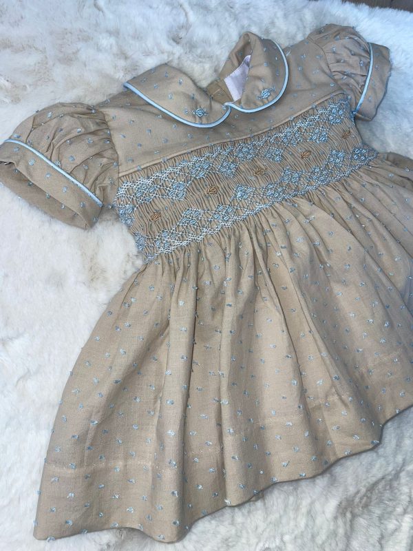 Luxury Sand and Blue Smocked Dress