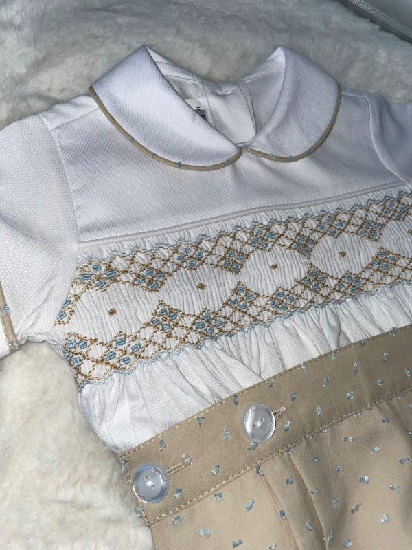 Luxury Sand and Blue Smocked Boys Suit - Image 3