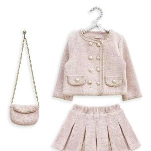 Pink Tweed Trimmed With Gold Set