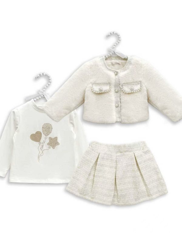 Cream Tweed & Fur Set