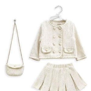 Cream Tweed Trimmed With Gold Set