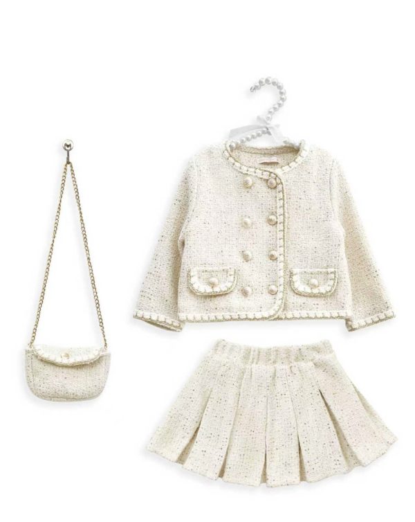 Cream Tweed Trimmed With Gold Set