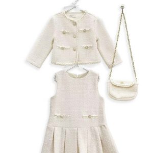 Cream Tweed Dress&Jacket 3 Peice